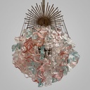 Lampadario in vetro di Murano e ottone, 1980 ca.