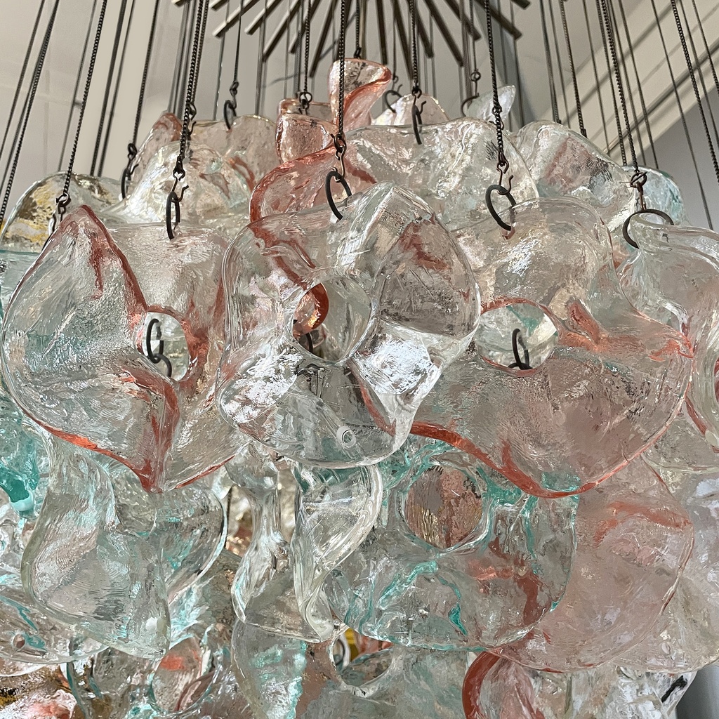 Lampadario in vetro di Murano e ottone, 1980 ca.