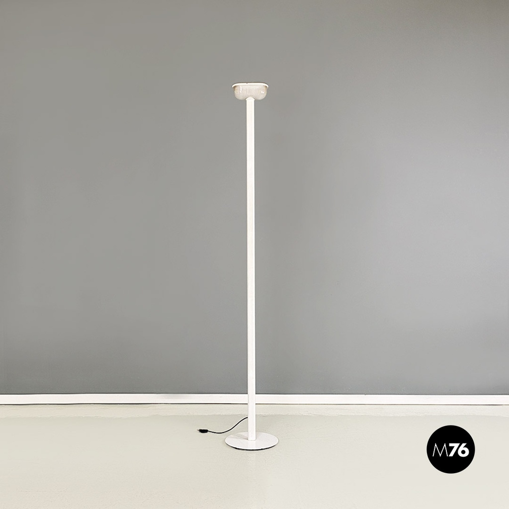 Lampada da terra in metallo bianco e vetro, 1980 ca.