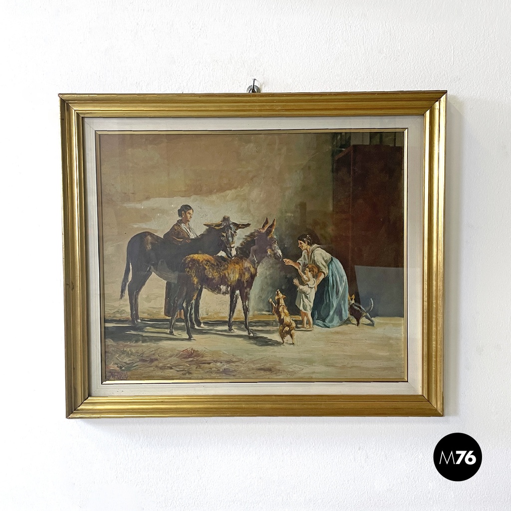 Quadro ad olio con asini, 1960 ca. 