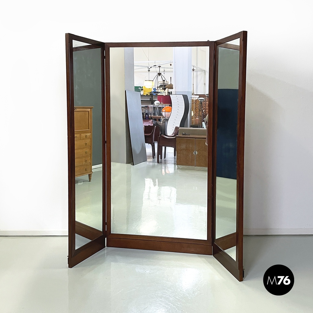 Specchio da terra a tre ante in legno, 1960 ca. 