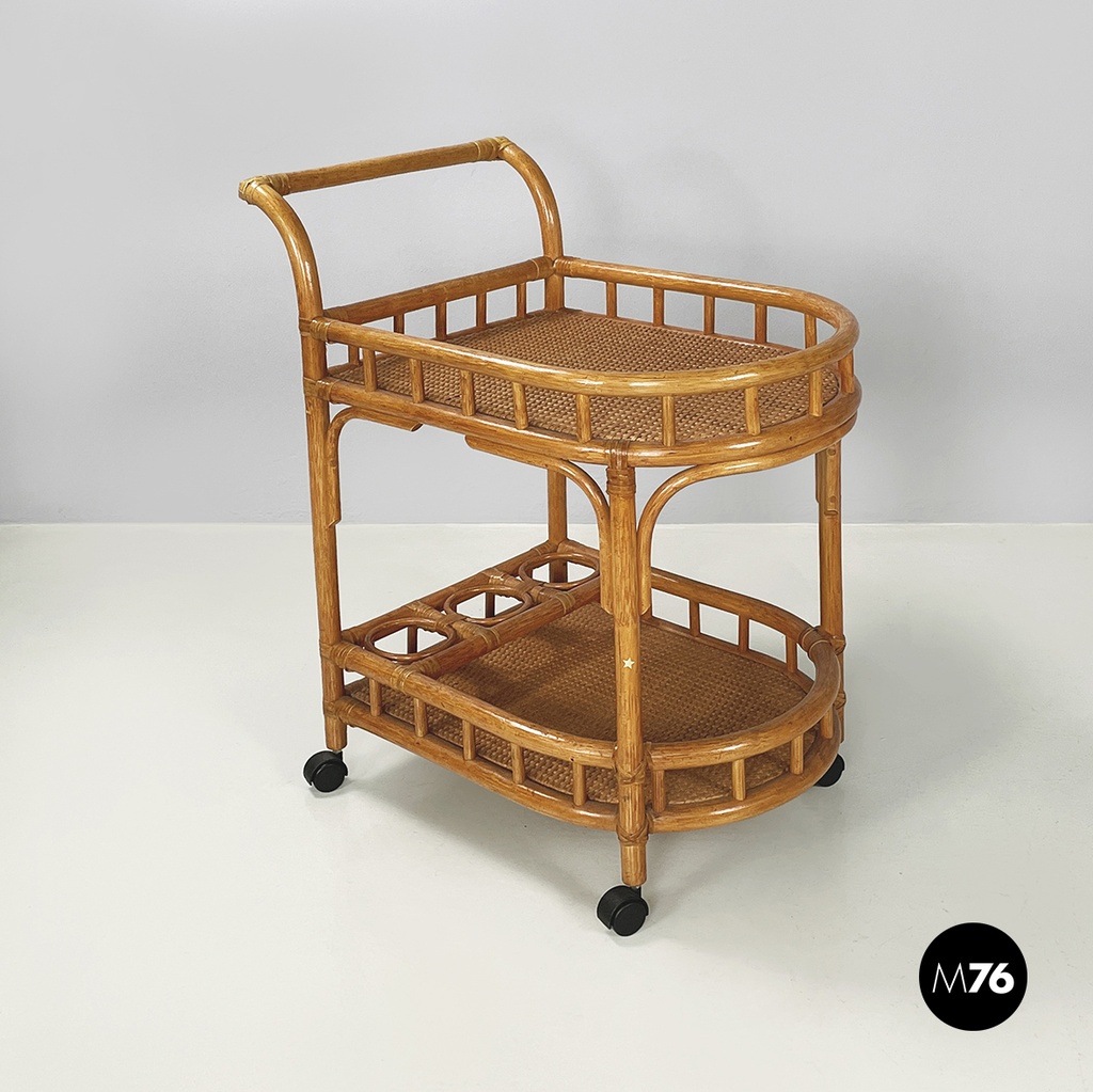 Carrello in rattan e bambù, 1960 ca. 