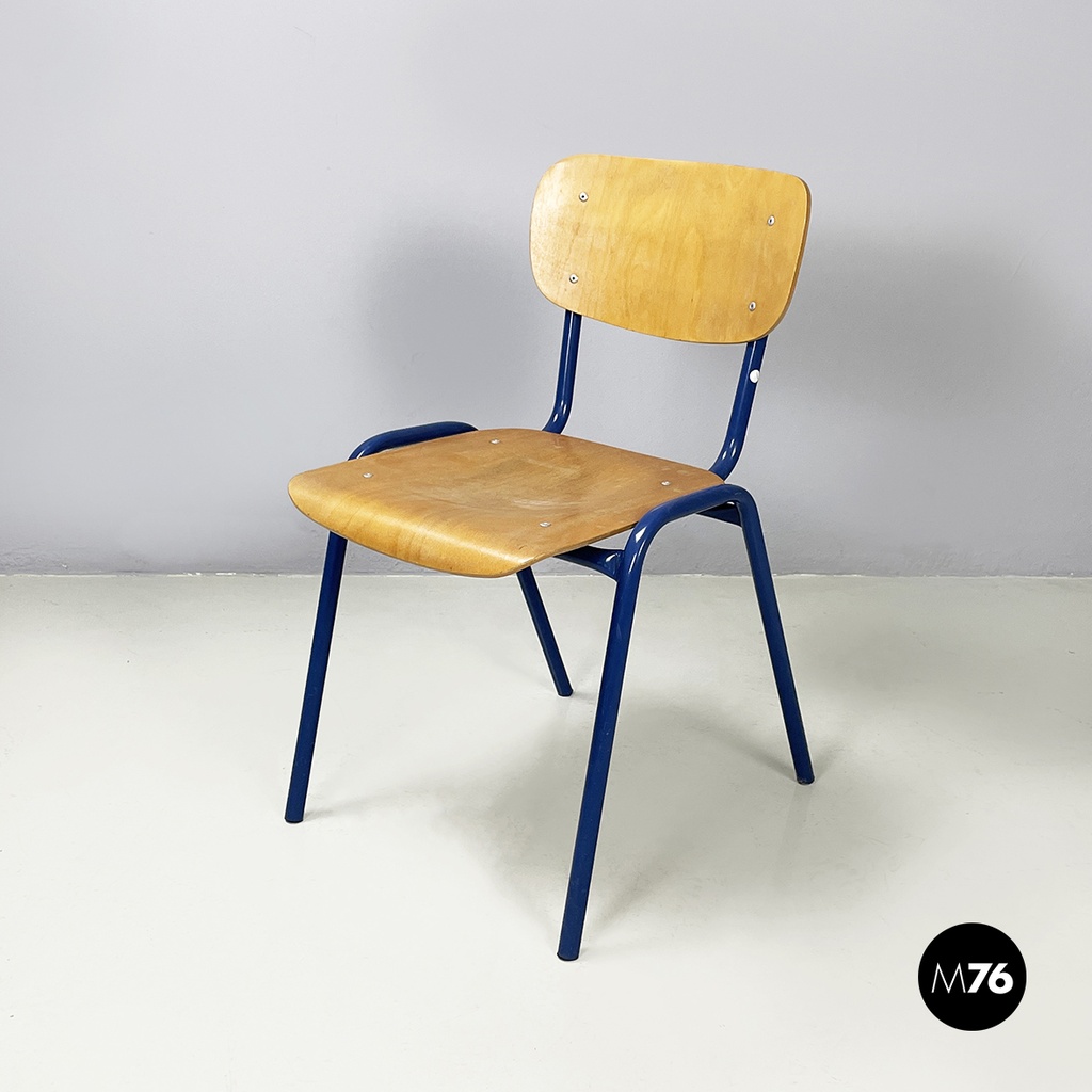 Sedia in legno e metallo blu, 1970 ca.