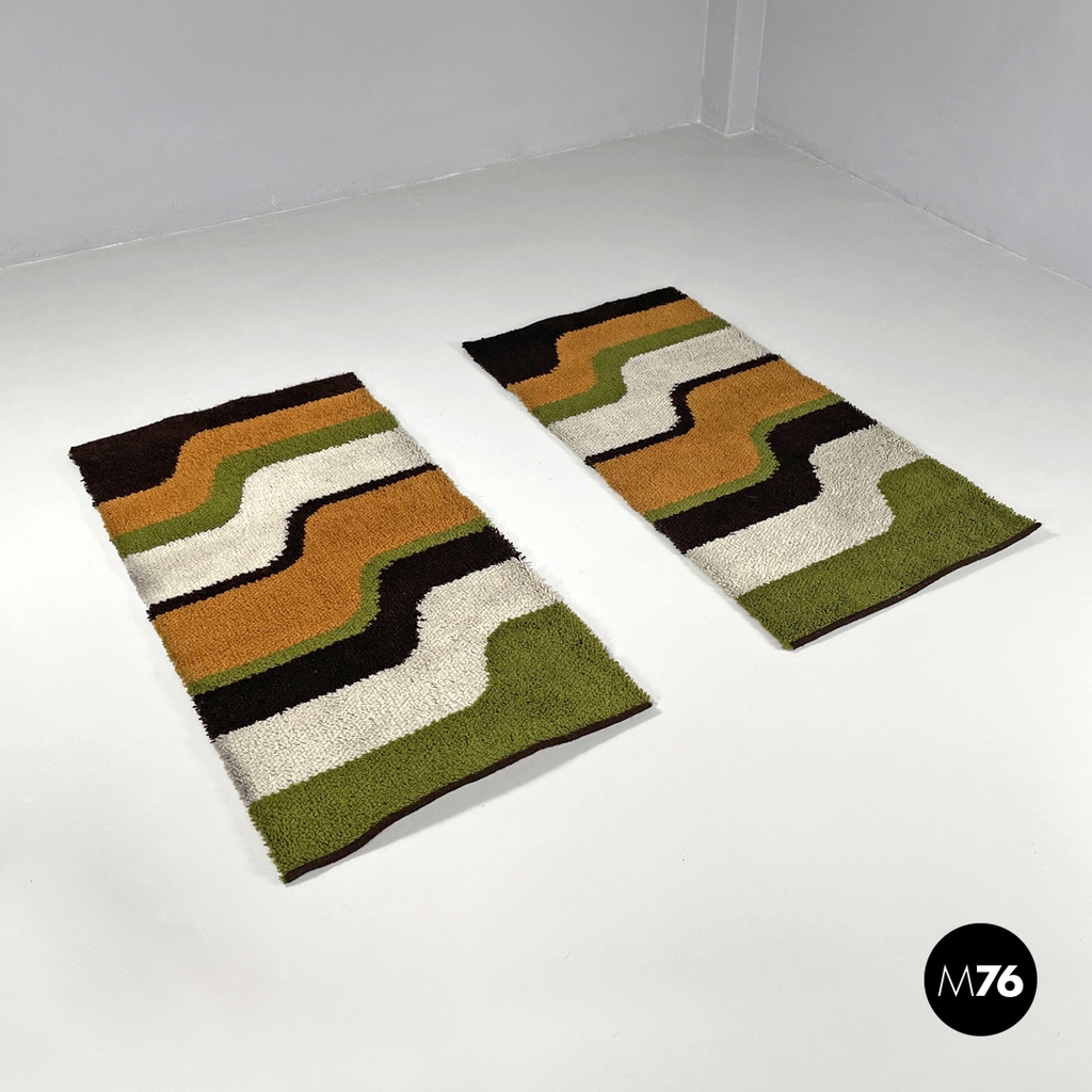 Tappeti a pelo corto in marrone, arancione, beige e verde, 1970 ca.
