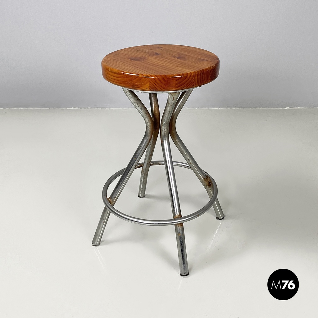 Sgabello in legno e metallo, 1960 ca.