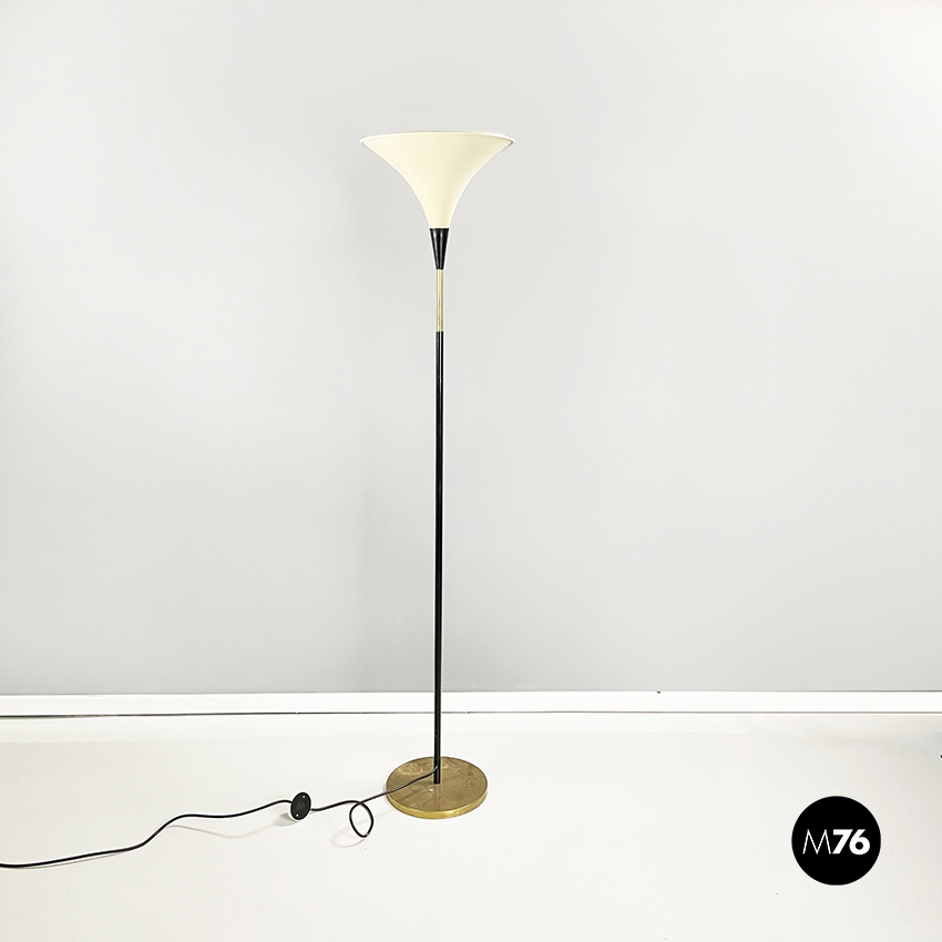 Lampada da terra in metallo e ottone, 1950 ca.
