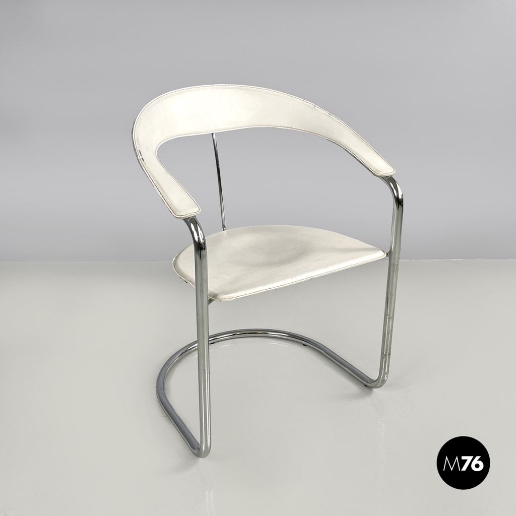 Sedia in pelle bianca e metallo, 1980 ca.