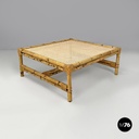 Tavolo da caffè in paglia di Vienna e rattan, 1970 ca. 