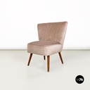 Poltrona in velluto rosa pastello e legno, 1960 ca.