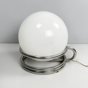 Lampada da tavolo in vetro opalino e acciaio, 1970 ca.