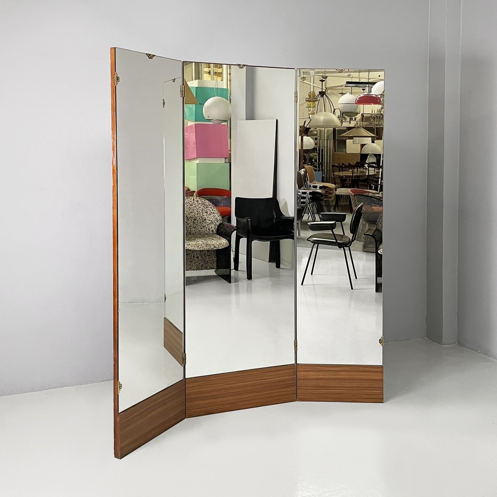 Specchio da terra a tre ante in legno,, 1960 ca.