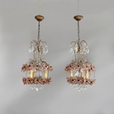 Lampadari in vetro rosa e ottone, inizio 1900 ca.