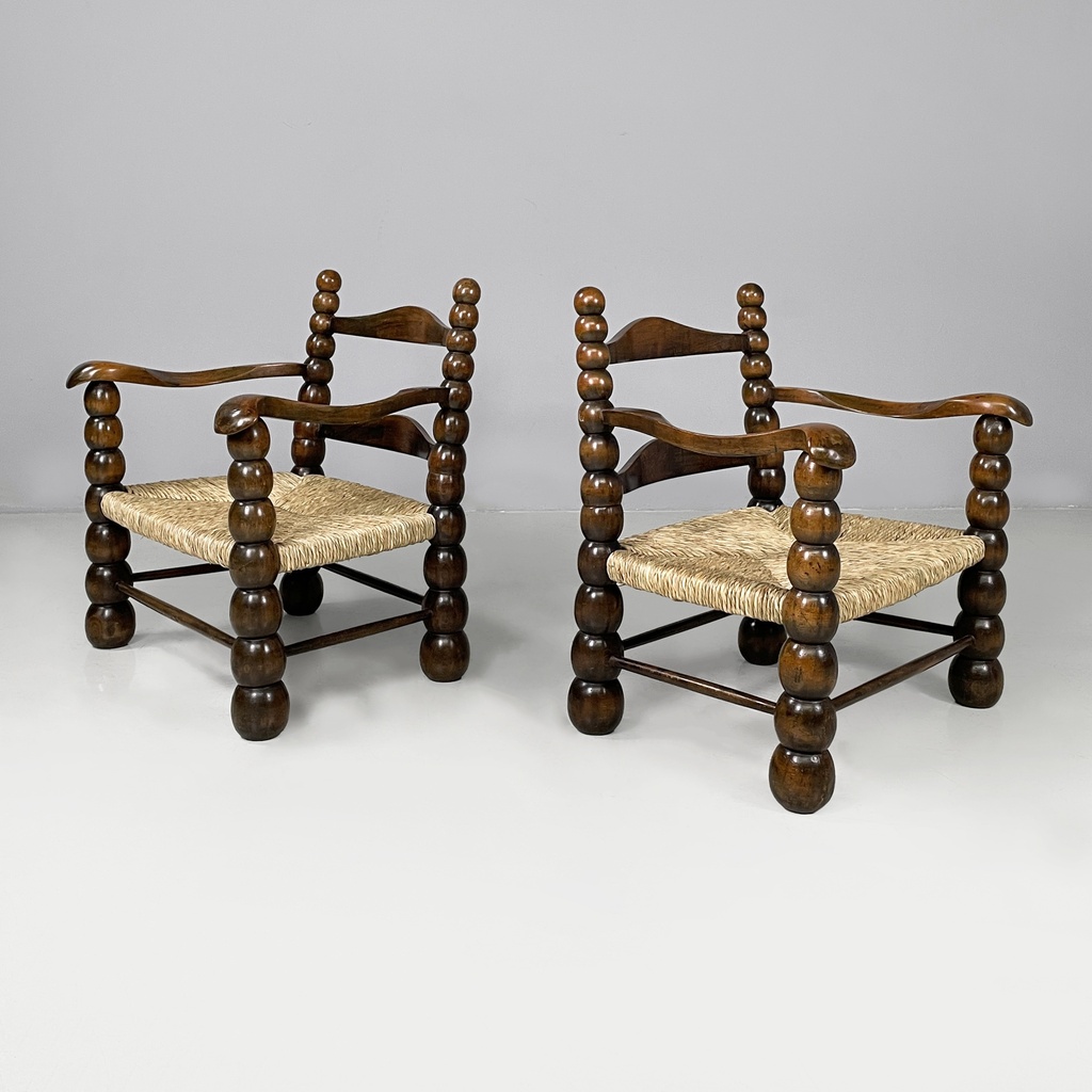 Poltrone in legno e paglia, 1960 ca.