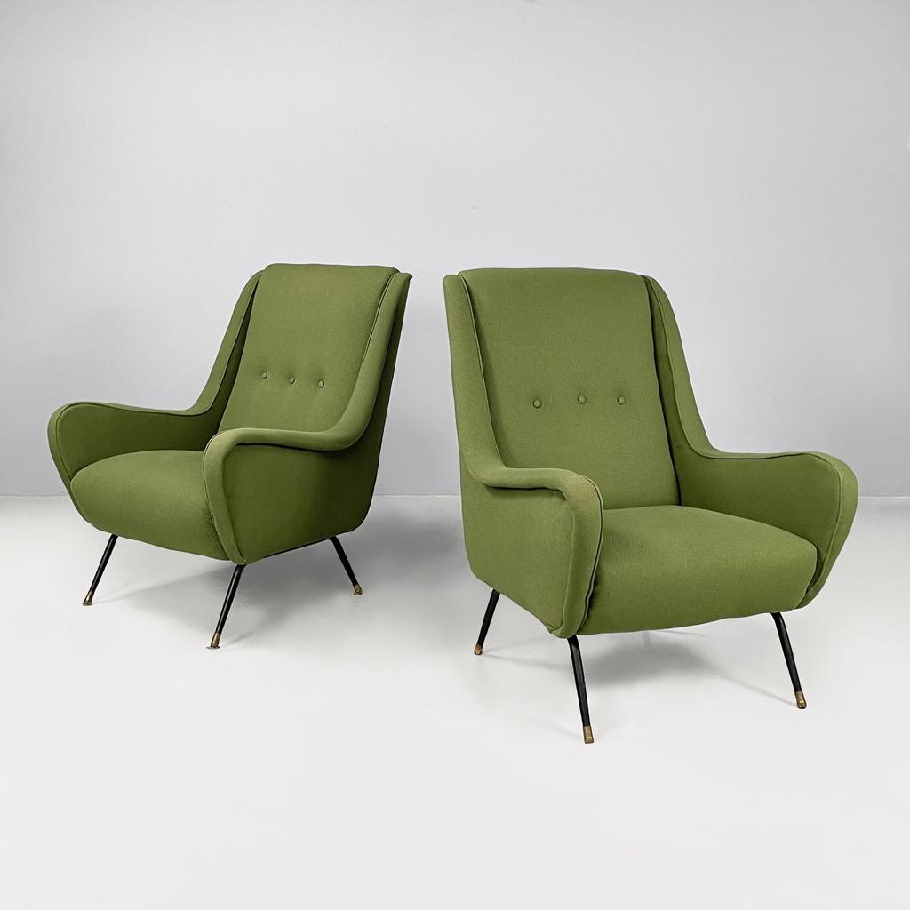 Poltrone in tessuto verde, 1950 ca.