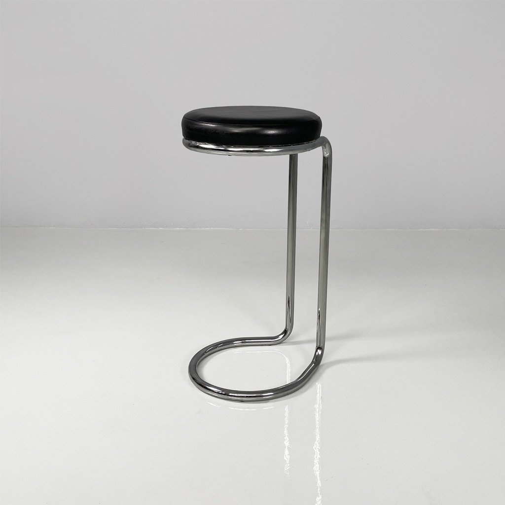 Sgabello in metallo e pelle, 1970 ca.