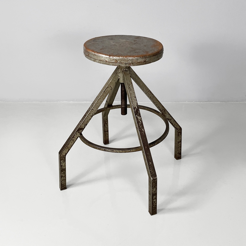 Sgabello in legno grigio e metallo, 1950 ca.