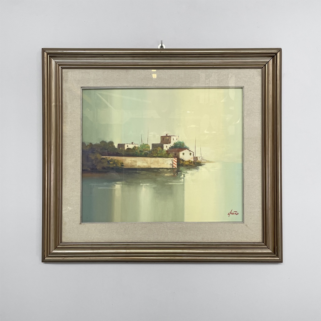 Quadro ad olio con cornice in legno, 1970 ca.