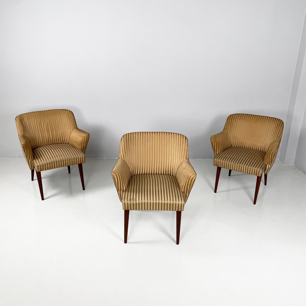 Poltrone in tessuto a righe e legno, 1950 ca.