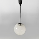 Lampadario tondo in vetro bianco, 1950 ca.