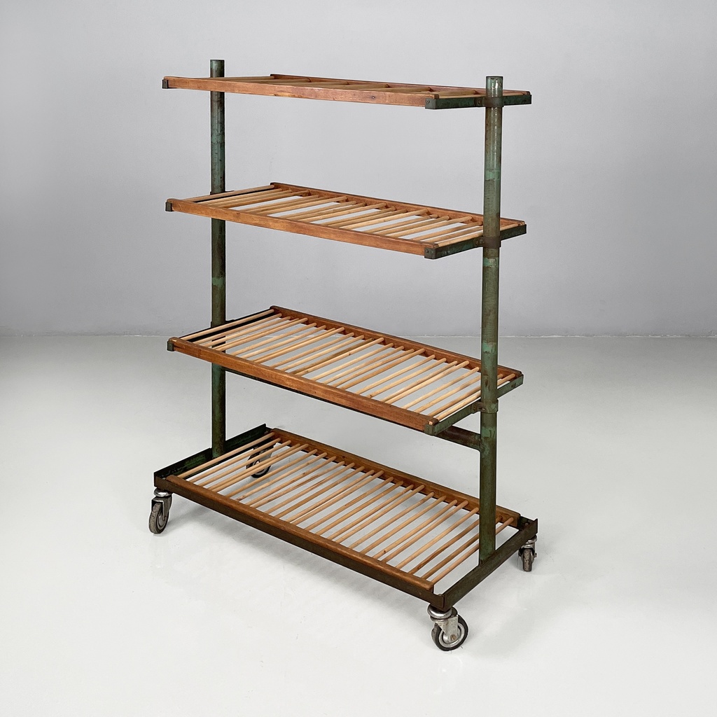 Carrello in legno e metallo verde, 1920 ca.