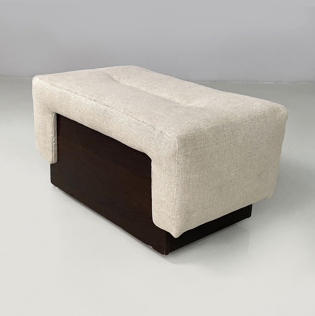 Pouf in legno e tessuto beige, 1970 ca.