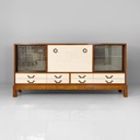 Sideboard in legno, ottone e vetro, 1940 ca.