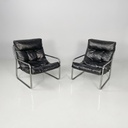 Poltrone in metallo e pelle nera sintetica, 1970 ca.