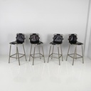 Sgabelli in metallo e pelle nera, 1970 ca.