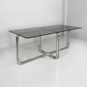 Tavolo da pranzo in vetro fumè e acciaio, 1970 ca.