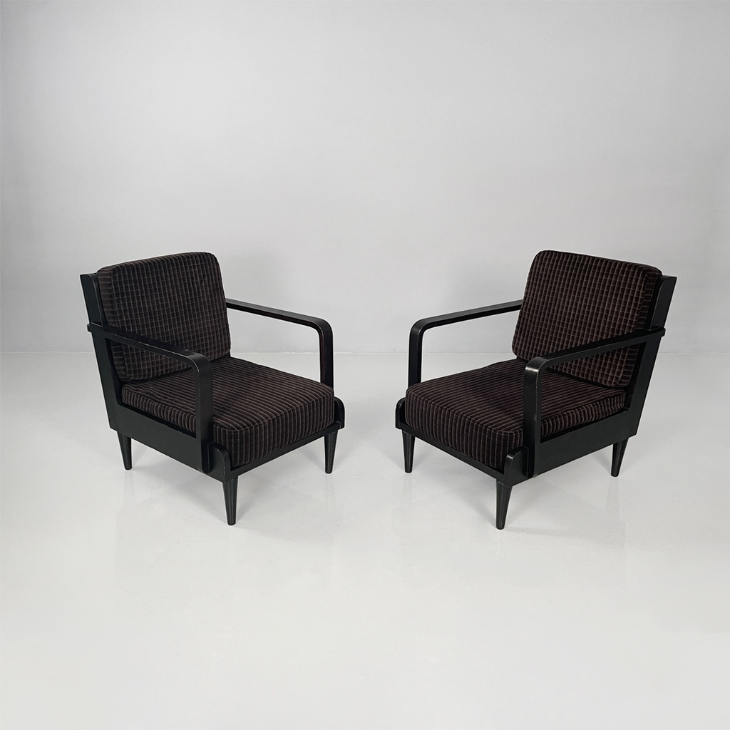 Poltrone in legno e velluto marrone, 1940 ca. 