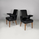 Poltrone in pelle nera e legno, 1960 ca.
