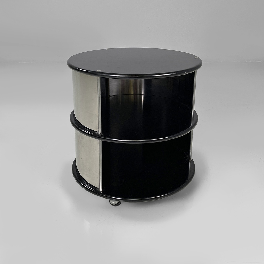 Comodino in acciaio e legno, 1970 ca.