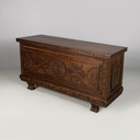 Cassapanca in legno inciso, 1930 ca.