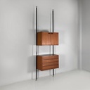 Libreria in legno, metallo nero e ottone, 1960 ca.