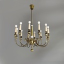 Lampadario in ottone e metallo bianco, 1950 ca.