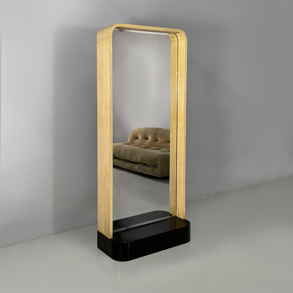 Specchio da terra in legno chiaro e nero, 1930 ca.