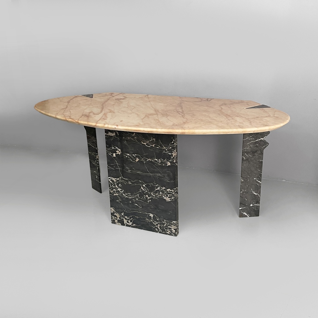 Consolle da parete in marmo rosa e nero, 1980 ca.