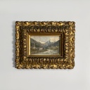 Quadro a olio con cornice in pastiglia dorata, 1950 ca.