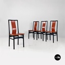 Sedie in pelle marrone e metallo nero, 1980 ca.