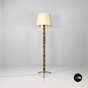 Lampada da terra in legno verde, ottone e tessuto, 1950 ca.