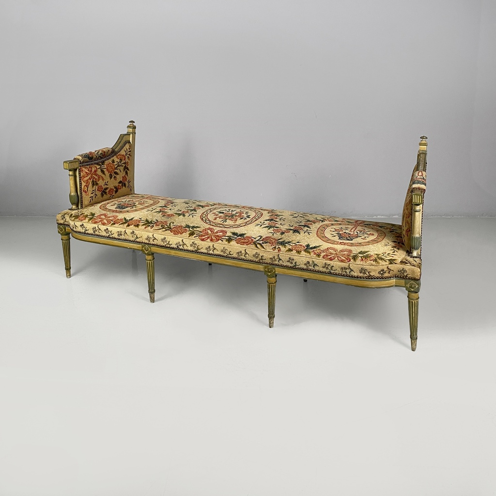 Panca in legno e tessuto, 1800 ca.