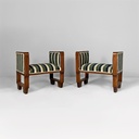Pouf in legno e tessuto, 1930 ca.