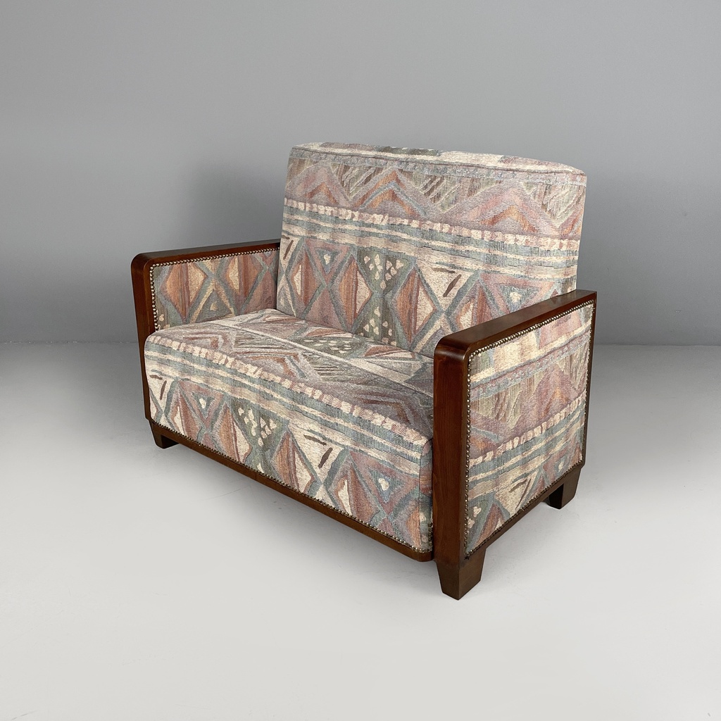 Divano in tessuto e legno, 1930 ca.