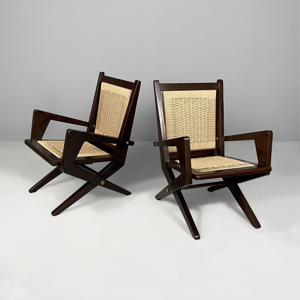 Poltrone in legno e paglia, 1940 ca.