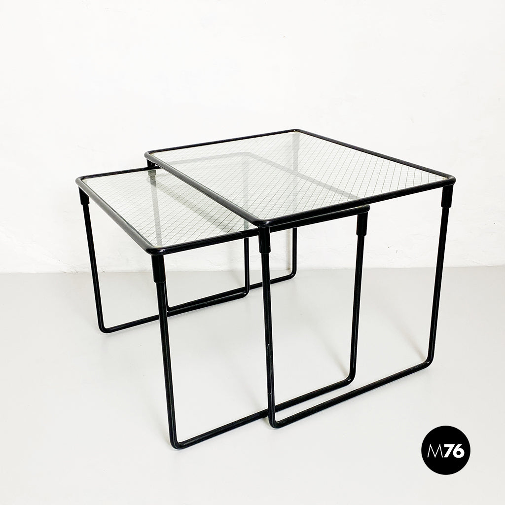 Tavoli da caffè in metallo nero e vetro, 1970 ca.