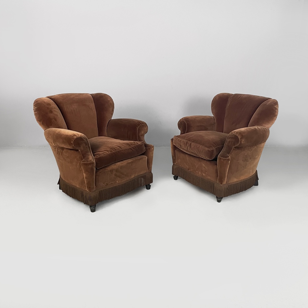 Poltrone in velluto marrone, 1930 ca.