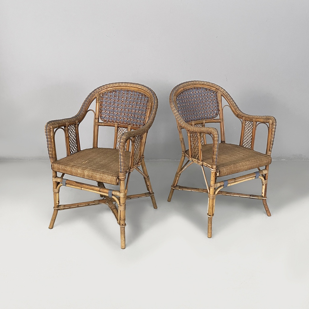 Sedie in rattan e rattan azzurro, inizio 1900 ca.