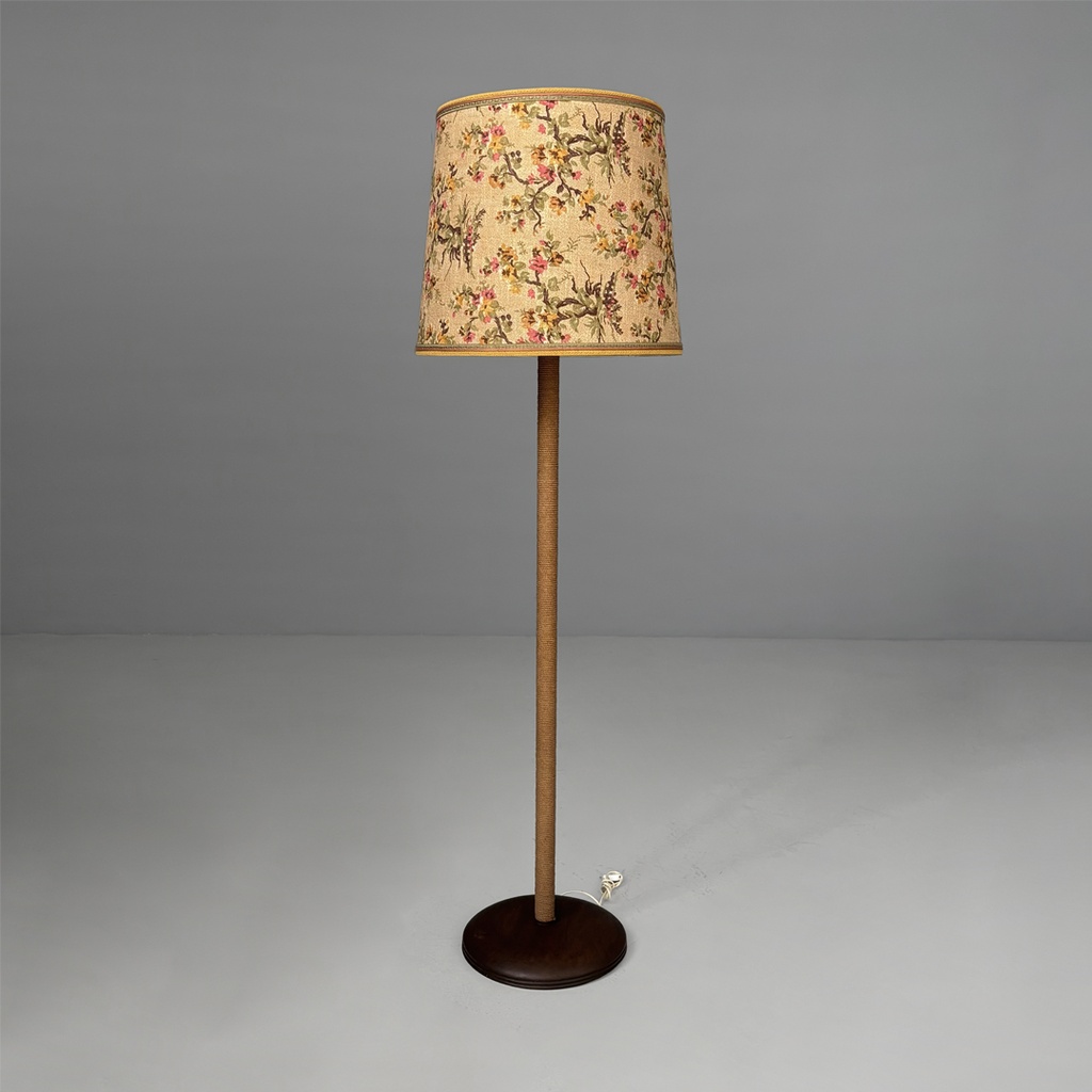 Lampada da terra in legno e tessuto, 1930 ca. 