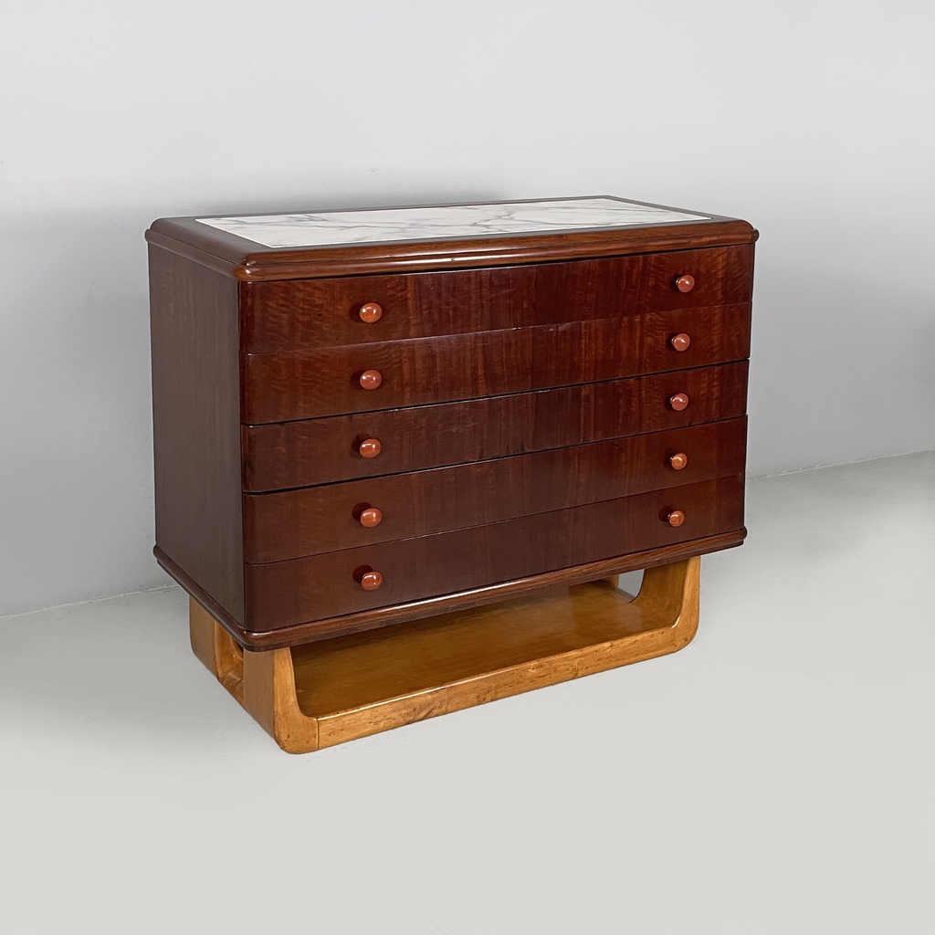 Cassettiera in legno e marmo, 1930 ca.