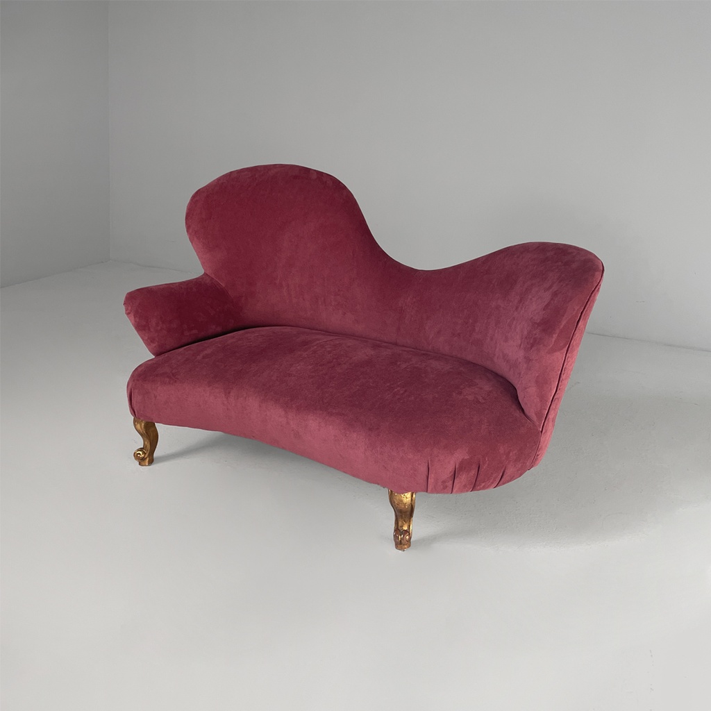 Divano in tessuto viola, 1800 ca. 